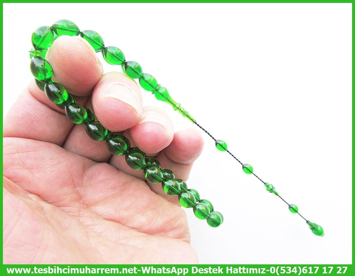 Yeşil Ton TesbihlerTM13809Reşat Bozyel Usta El İşçiliği Tespih | Oriental Ateş Kehribar, Zümrüt Yeşil Renk, Beyzi Kesim – 