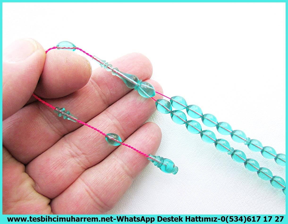 Mavi Ton TesbihlerTM13808Reşat Bozyel Usta El İşçiliği Tespih | Oriental Ateş Kehribar, Aqua Blue Mavi Renk, Beyzi Kesim – 
