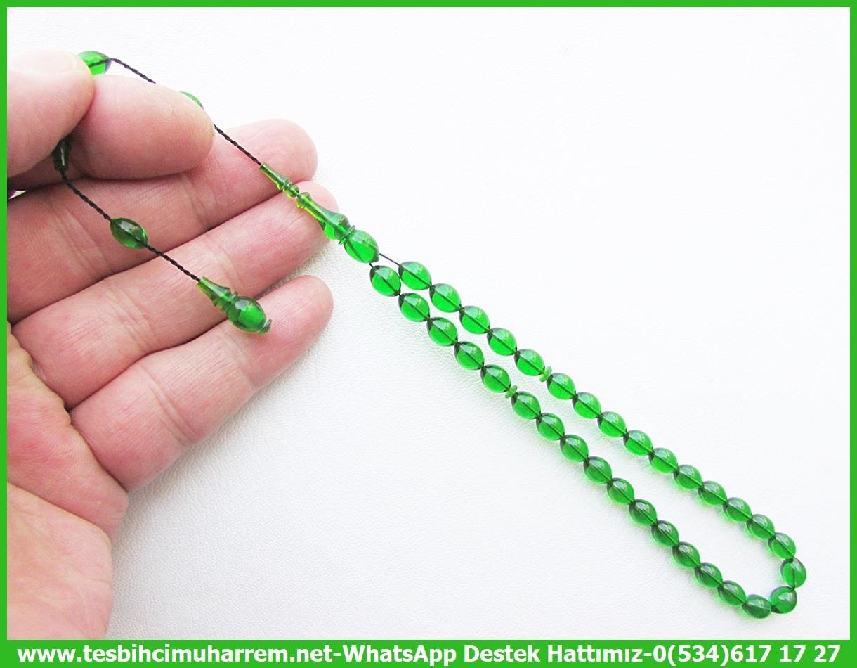 Yeşil Ton TesbihlerTM13809Reşat Bozyel Usta El İşçiliği Tespih | Oriental Ateş Kehribar, Zümrüt Yeşil Renk, Beyzi Kesim – 