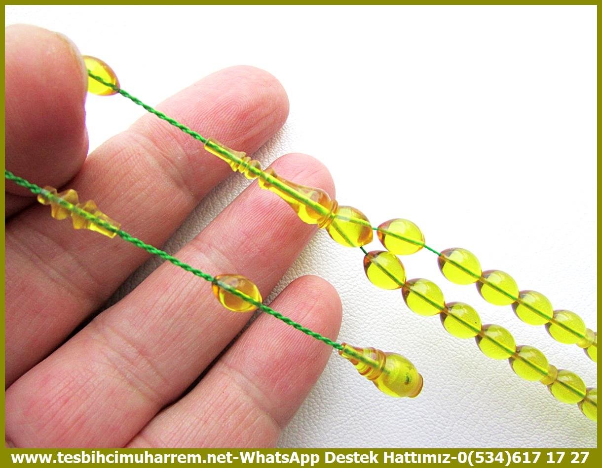 Sarı Ton TesbihlerTM13807Reşat Bozyel Usta El İşçiliği Tespih | Oriental Ateş Kehribar, Dominik Yeşili Renk, Beyzi Kesim – 
