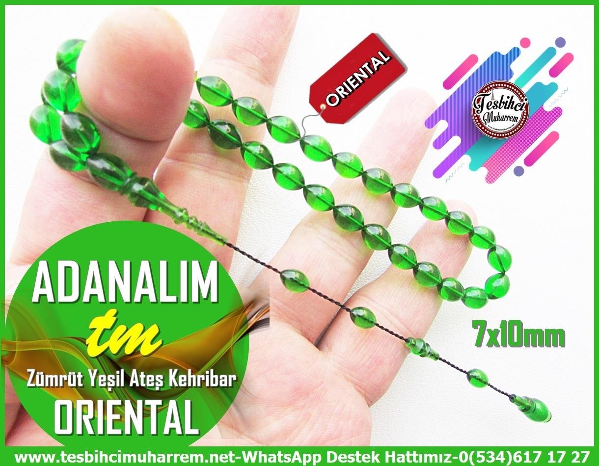 Yeşil Ton TesbihlerTM13809Reşat Bozyel Usta El İşçiliği Tespih | Oriental Ateş Kehribar, Zümrüt Yeşil Renk, Beyzi Kesim – 