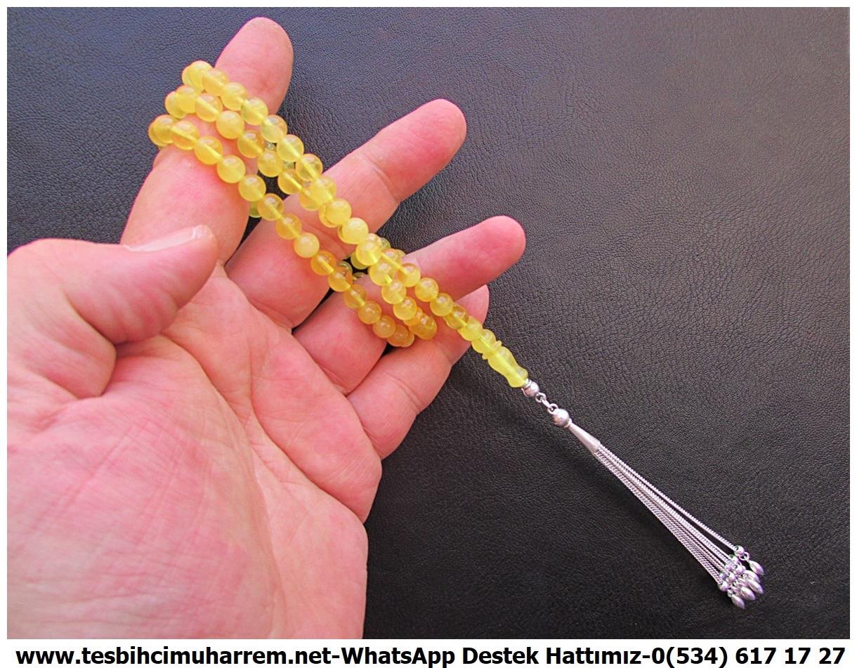 99luk Dua Ve Namaz TesbihatlarıTM13324Rus Usta El İşçiliği Damla Kehribar Tespih | 99'luk Tesbihat, Gümüş Tasarım, Küre Kesim, Limon Rengi 