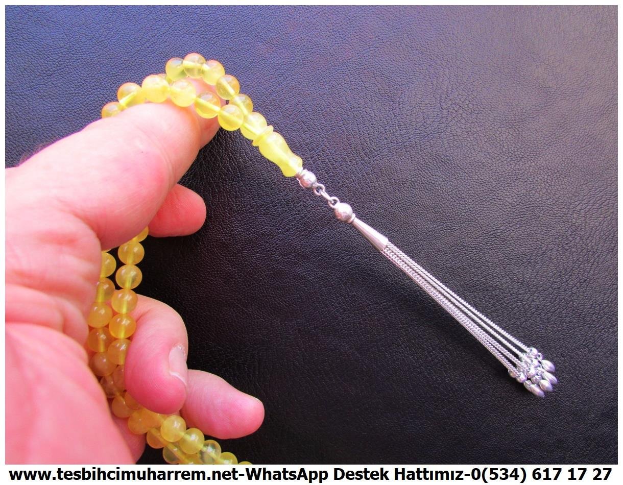 99luk Dua Ve Namaz TesbihatlarıTM13324Rus Usta El İşçiliği Damla Kehribar Tespih | 99'luk Tesbihat, Gümüş Tasarım, Küre Kesim, Limon Rengi 