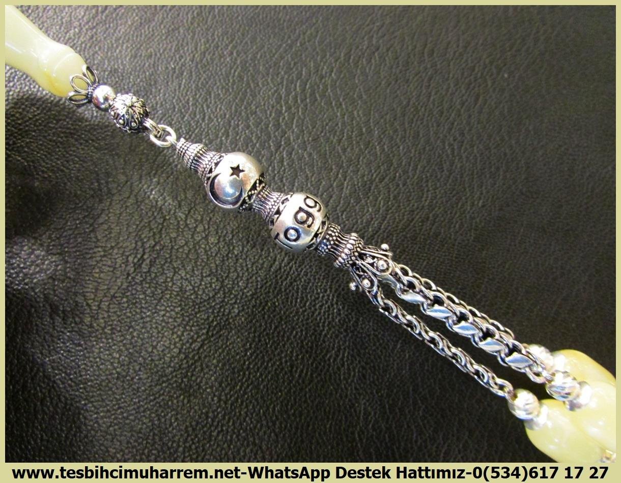  Damla Kehribar TesbihlerTM13686Rus Usta Yurtdışı İşçilik | Damla Kehribar Tespih, Kapsül Kesim, Beyaz Kraliçe Kayadan, Ağır Gümüş Püsküllü, 