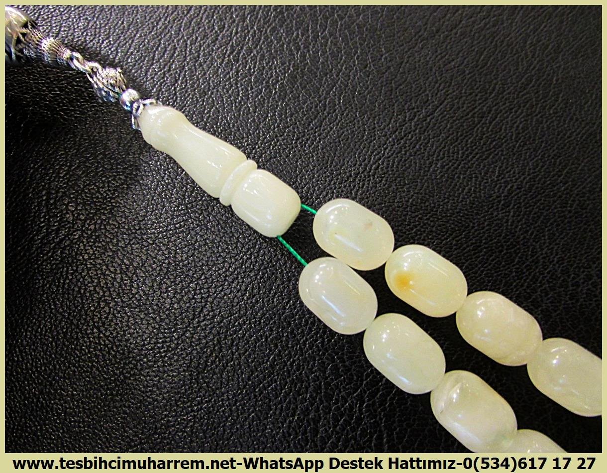  Damla Kehribar TesbihlerTM13686Rus Usta Yurtdışı İşçilik | Damla Kehribar Tespih, Kapsül Kesim, Beyaz Kraliçe Kayadan, Ağır Gümüş Püsküllü, 
