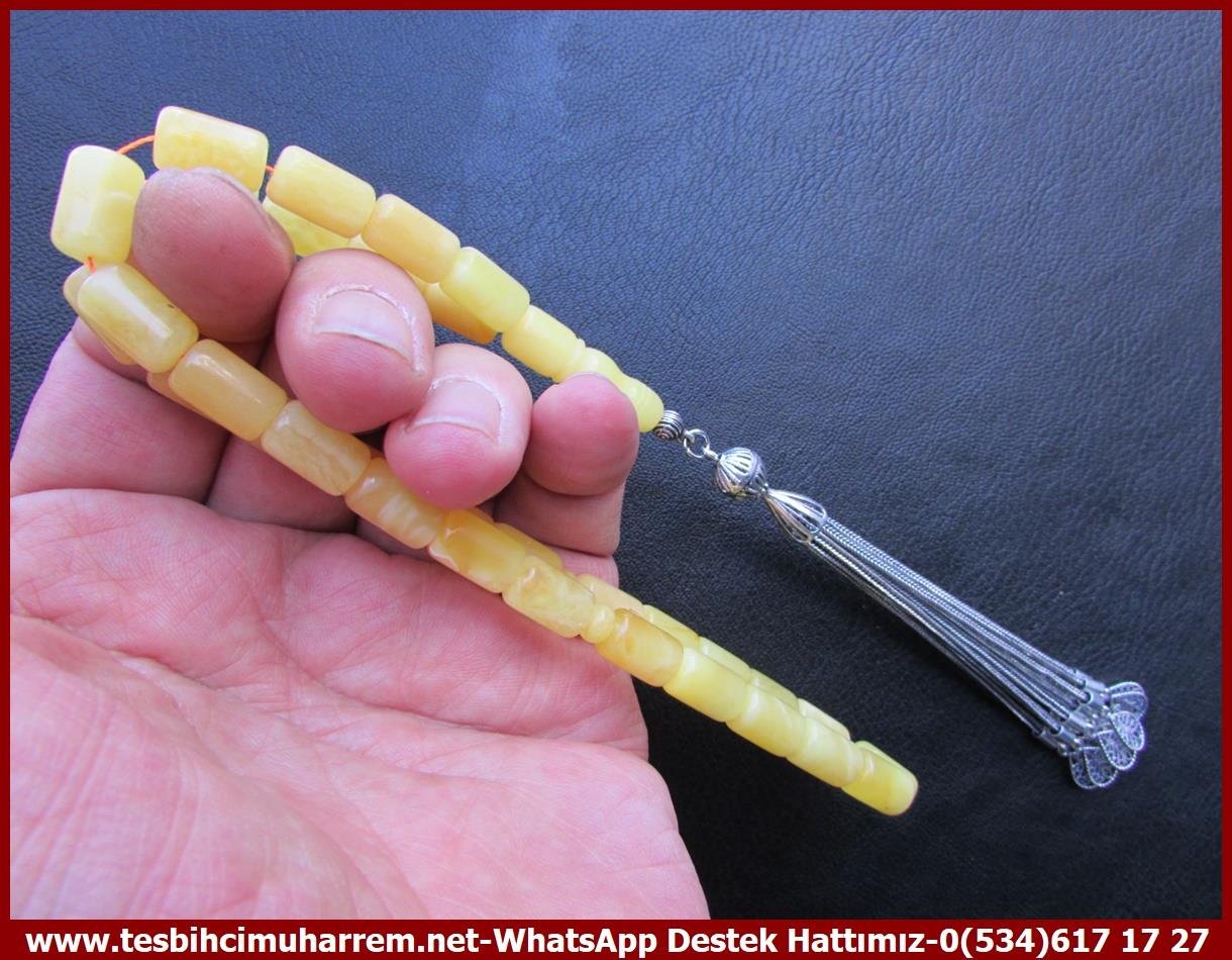  Damla Kehribar TesbihlerTM13656Russian Master Usta Tornası Tespih | Damla Kehribar, Kapsül Kesim Ağır Gümüş Püsküllü, 