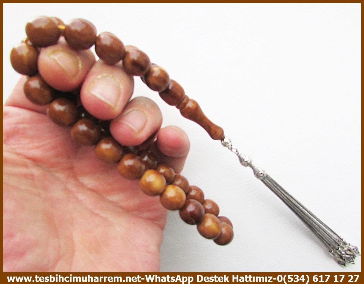 Kuka Ağacı TesbihlerTM13702Serkan Yalvaç Usta İşçilikli Tespih | Doğal Kuka, Naturel Ceviz Tombik Kesim Gümüş Püskül, 