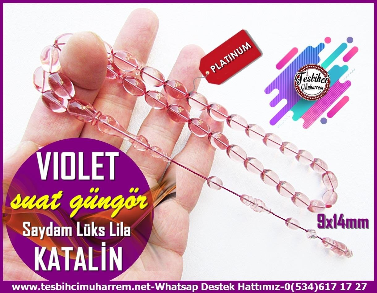Katalin Ve Bağa TesbihlerTM13433Suat Güngör Usta El İşçiliği Tespih | Saydam Lila Katalin, Özel Çalışma, Lüks Çubuk Malzeme 