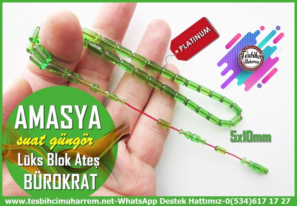 Maskot, Bileklik ve Bürokrat TespihlerTM4028Suat Güngör Usta İşçilikli Bürokrat Form Ateş Kehribar Tesbih – Saydam Yeşil Lüks Blok, Kapsül Kesim, “Amasya” İsimli Özel Tasarım TespihTespih Bürokrat Ateş Kehribar I Kapsül Kesim Lüks Blok Saydam Yeşil Amasya Tesbih 