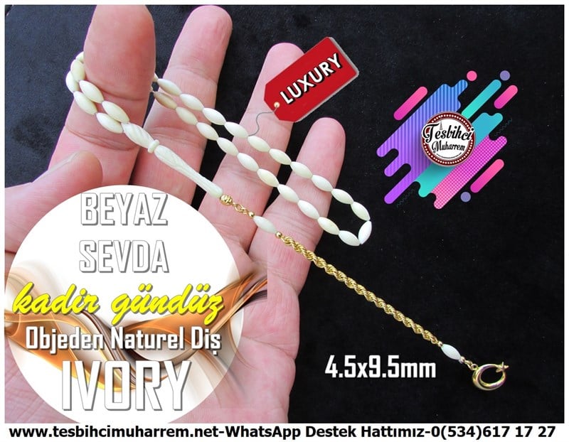 Fildişi TesbihlerTM11911Tesbih Ivory Arpa Kesim Altın Püsküllü Objeden Naturel Diş Beyaz SevdaTesbih Ivory Arpa Kesim Altın Püsküllü Objeden Naturel Diş Beyaz Sevda