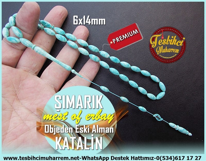 Katalin Ve Bağa TesbihlerTM11415Tesbih Katalin Eski Antika Alman Objeden Mavi  Beyaz Benekli Uzun ArpaTesbih Katalin Eski Antika Alman Objeden Mavi  Beyaz Benekli Uzun Arpa