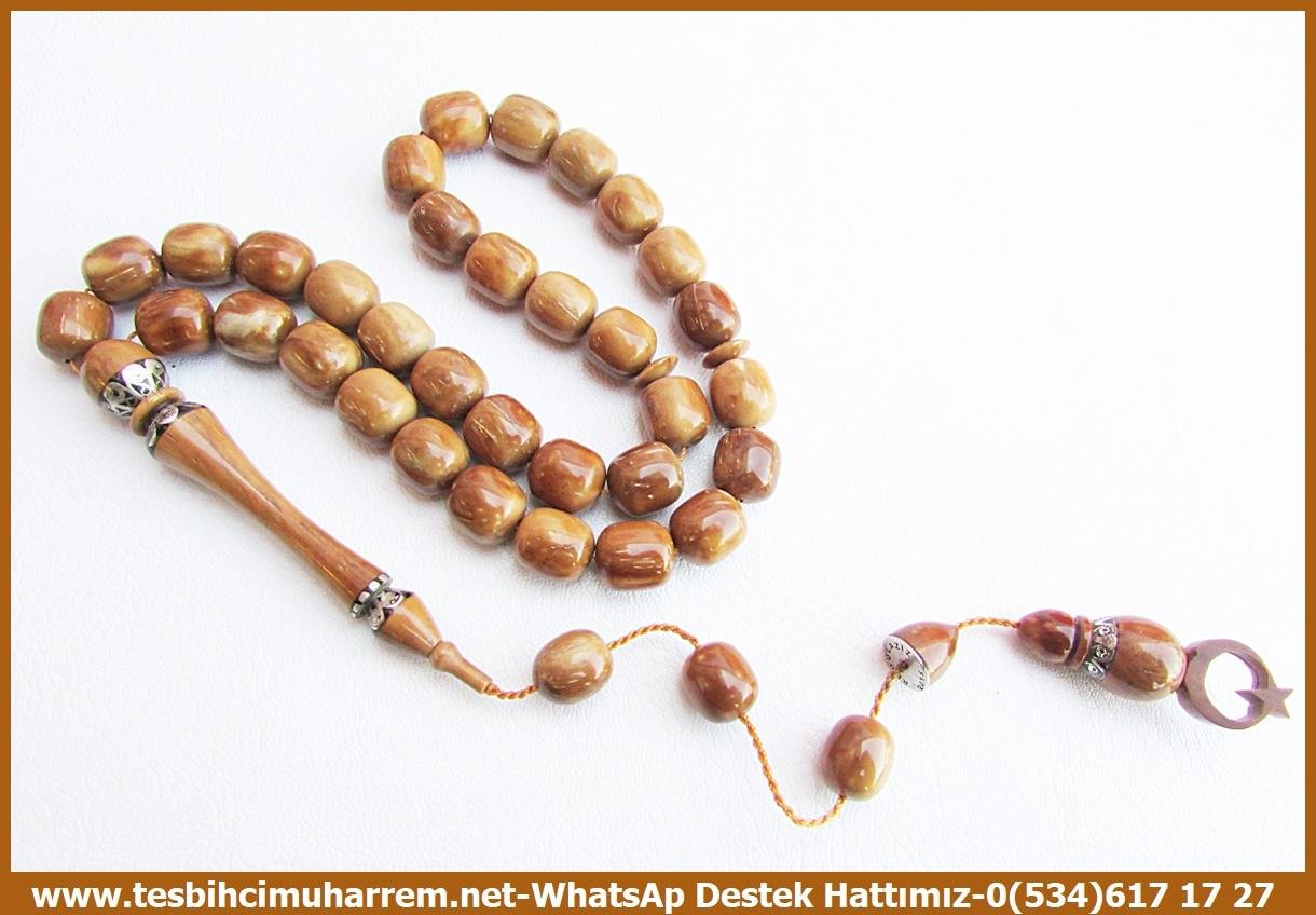 Kuka Ağacı TesbihlerTM14069Tesbih Kuka Fıçı Kesim Antibakteriyel Ayyıldız Motifli BoğaçhanTespih Kuka I Nakkaş İmame Ayyıldız Hitame Fıçı Kesim İri Boy Kallavi Boğaçhan Tesbih