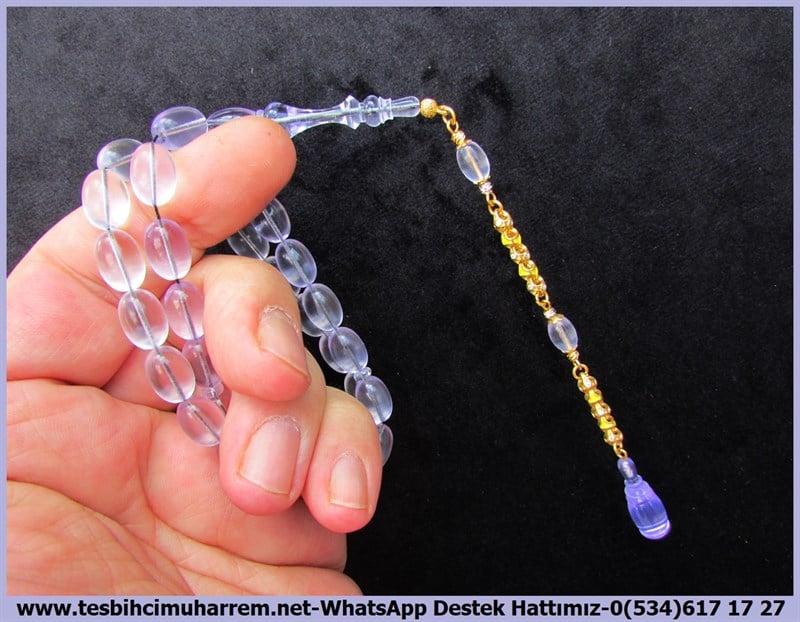 Amberoit TesbihlerTM11960Tesbih Plexiglass Özel Tasarım Gümüş Kamçı Buz Beyaz  Lila Yansımalı BergamaTesbih Plexiglass Özel Tasarım Gümüş Kamçı Buz Beyaz  Lila Yansımalı Bergama