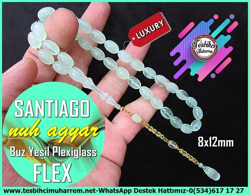 Amberoit TesbihlerTM11959Tesbih Plexiglass Özel Tasarım Gümüş Kamçı Yeşil Tonda Santiago Tesbih Plexiglass Özel Tasarım Gümüş Kamçı Yeşil Tonda Santiago 
