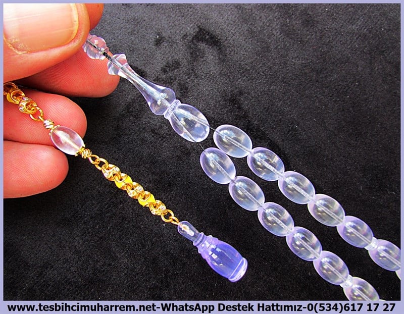 Amberoit TesbihlerTM11960Tesbih Plexiglass Özel Tasarım Gümüş Kamçı Buz Beyaz  Lila Yansımalı BergamaTesbih Plexiglass Özel Tasarım Gümüş Kamçı Buz Beyaz  Lila Yansımalı Bergama