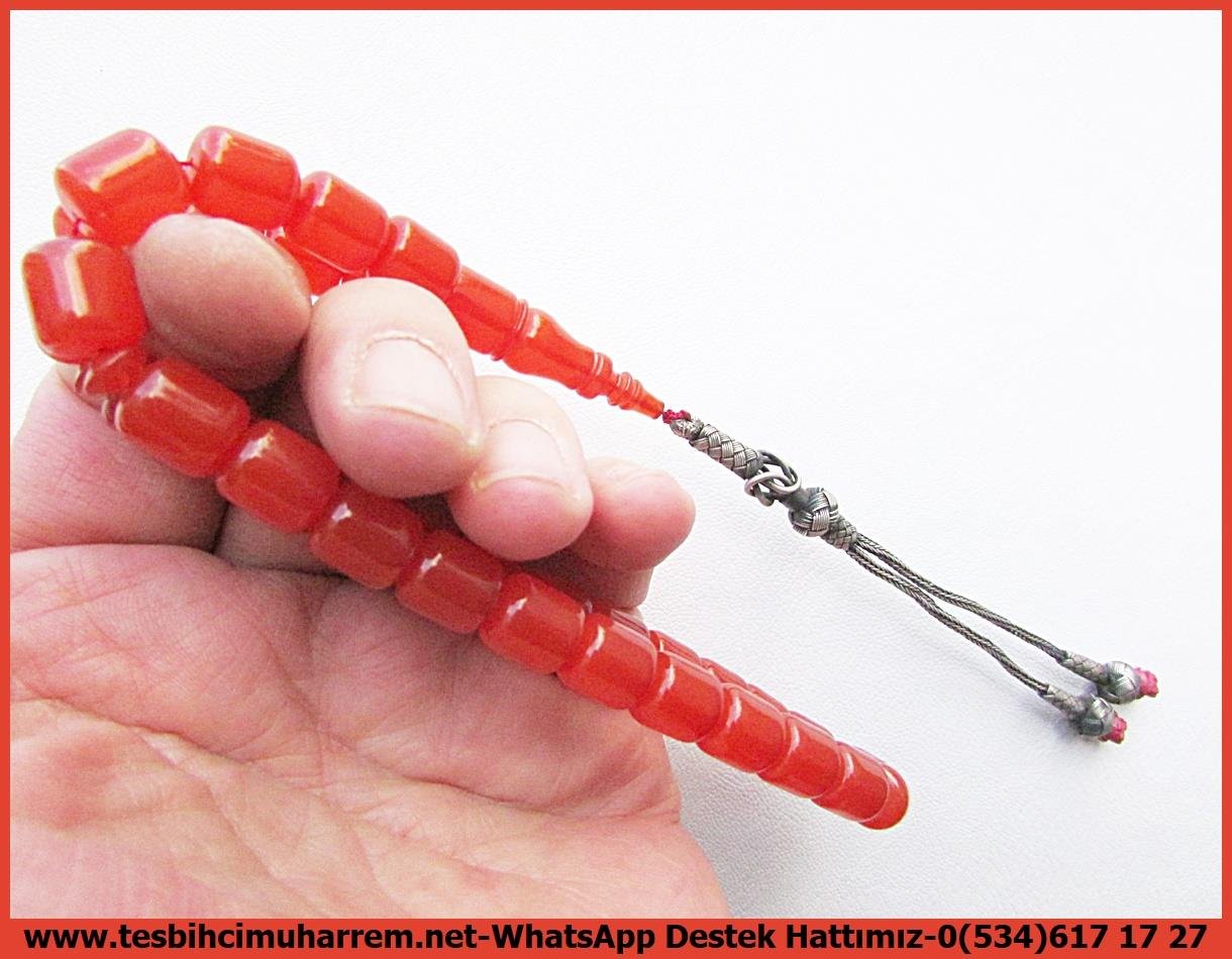 Turuncu Kehribar TesbihlerTM13634Tesbihci Muharrem Dizayn | Sıkma Kehribar Gümüş Kazaziyeli Tespih,Turuncu Renk, Kapsül Kesim, 