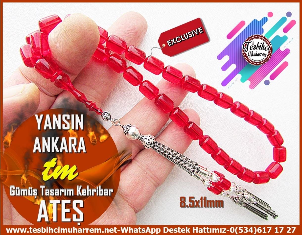 Ateş Kırmızı Ton TesbihlerTM13206Tespih Ateş Kehribar I Kapsül Kesim Saydam Kırmızı Gümüş Püsküllü Yansın Ankara Tesbih Tespih Ateş Kehribar I Kapsül Kesim Saydam Kırmızı Gümüş Püsküllü Yansın Ankara Tesbih 