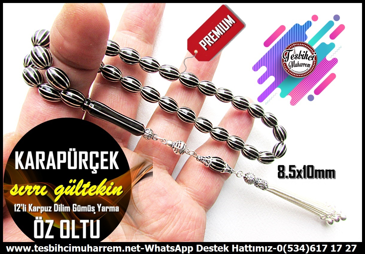 Oltu Taşı TesbihlerTM14164Tespih Erzurum Öz Oltu Taşı I Gümüş Tasarım 12'li Karpuz Dilim Gümüş Yarma Karapürçek Tesbih Tespih Erzurum Öz Oltu Taşı I Gümüş Tasarım 12'li Karpuz Dilim Gümüş Yarma Karapürçek Tesbih