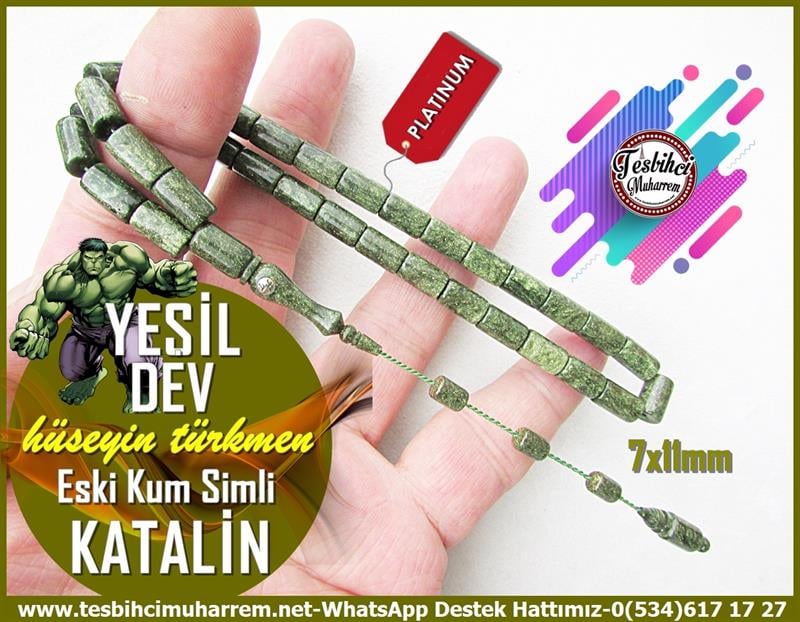 Katalin Ve Bağa TesbihlerTM12556Tespih Eski Katalin Kum Simli Yumuşak Kesme Yeşil Dev TesbihTespih Eski Katalin Kum Simli Yumuşak Kesme Yeşil Dev Tesbih