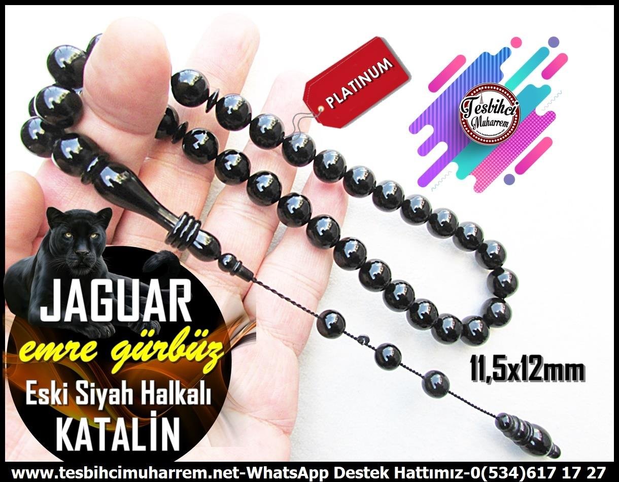 Katalin Ve Bağa TesbihlerTM12828Tespih Katalin Uçlu Yuvarlak Siyah Özel Çalışma Jaguar TesbihTespih Katalin Uçlu Yuvarlak Siyah Özel Çalışma Jaguar Tesbih