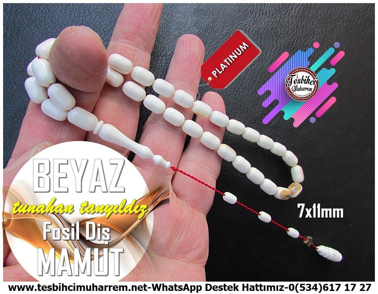 Mamut Dişi TesbihlerTM13639Tunahan Tanyıldızı Usta Tornası | Mamut Dişi Tespih, Kapsül Kesim, Fosil Beyaz, 