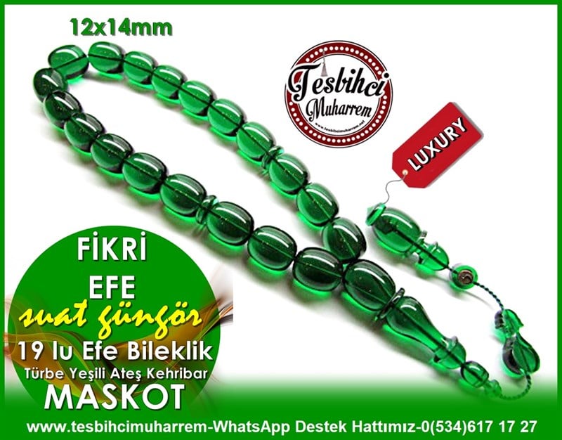 Türbe Yeşili Fıçı Kesim 19 Habbe Sıkma Kehribar Tesbih Fikri Efe  