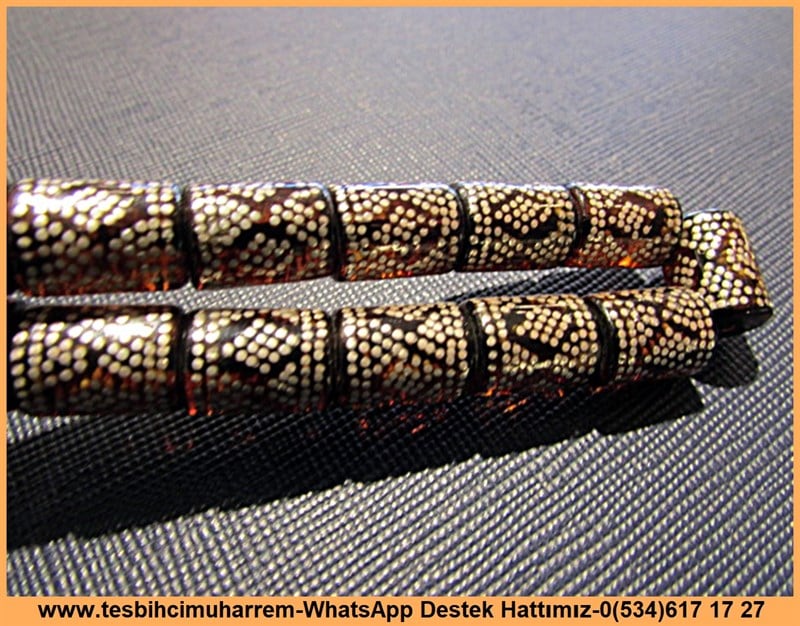 Türkiyede İlk Defa Damla Kehribar Üzerine Erzurum Gümüş Çakma Tesbih Maraşlı