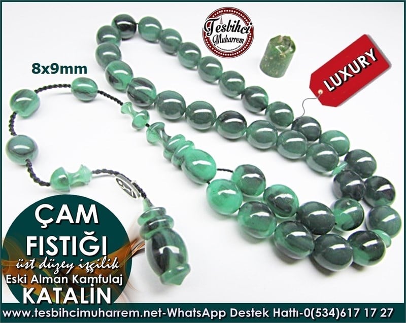 Üst Düzey İşçilik Bileklik Yeşil Eski Alman Kamfulaj Katalin Tesbih Çam Fıstığı