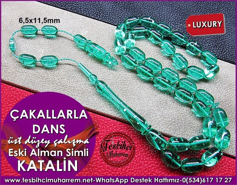 Üst Düzey İşçilik Simli Eski Alman Yeşil Katalin Tesbih Çakallarla Dans