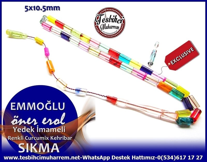 Yedek İmameli Renkli Özel Dik Kesme Curcumix Sıkma Kehribar Tesbih Emmoğlu