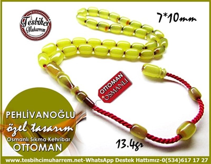 Yeşil Hamur Özel Tasarım Eski Osmanlı Sıkma Kehribar Tesbih Pehlivanoğlu