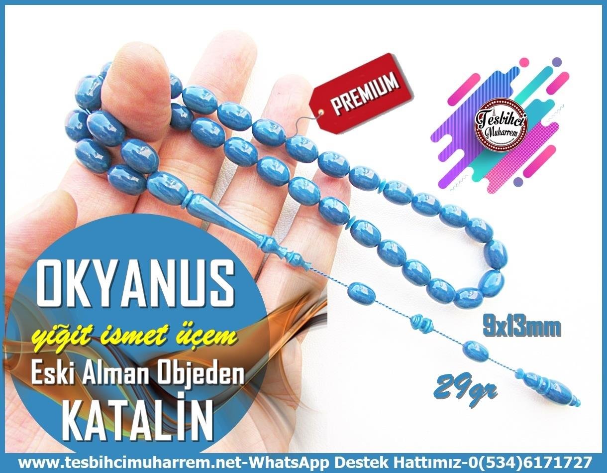 Katalin Ve Bağa TesbihlerTM13862Yiğit İsmet Üçem Usta İmzalı Tespih Eski Alman Katalin l Özel Gömme Kutulu Vermilion Orange '' Bergamalı '' TesbihTespih Premium Katalin l Eski Alman Badem Kesim Okyanus Tesbih 