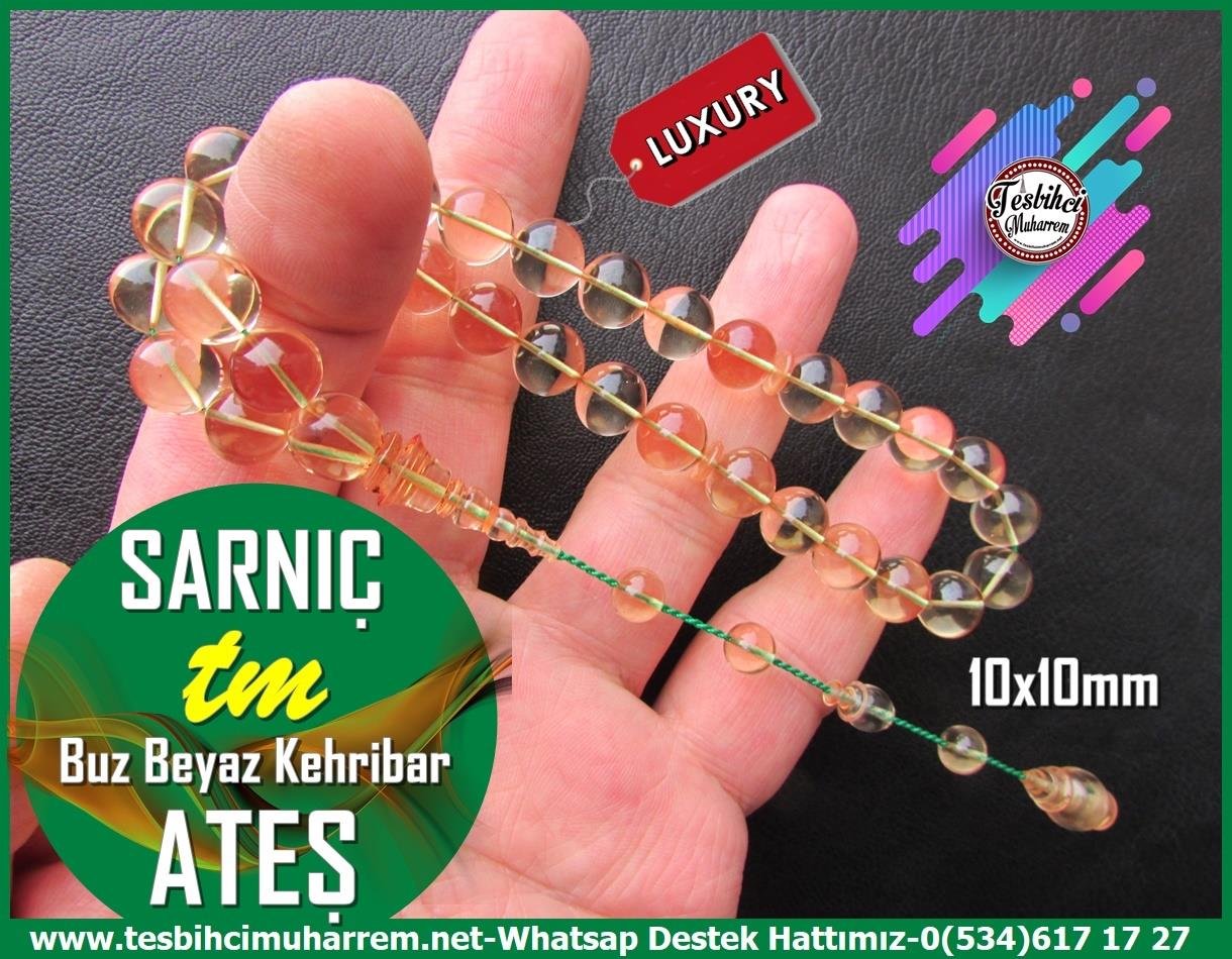 Su Damlası Ton TesbihlerTM13578Yusuf Balıbey Usta Tornası Tespih | Ateş Kehribar, Saydam Buz Beyaz, Özel Çalışma, 