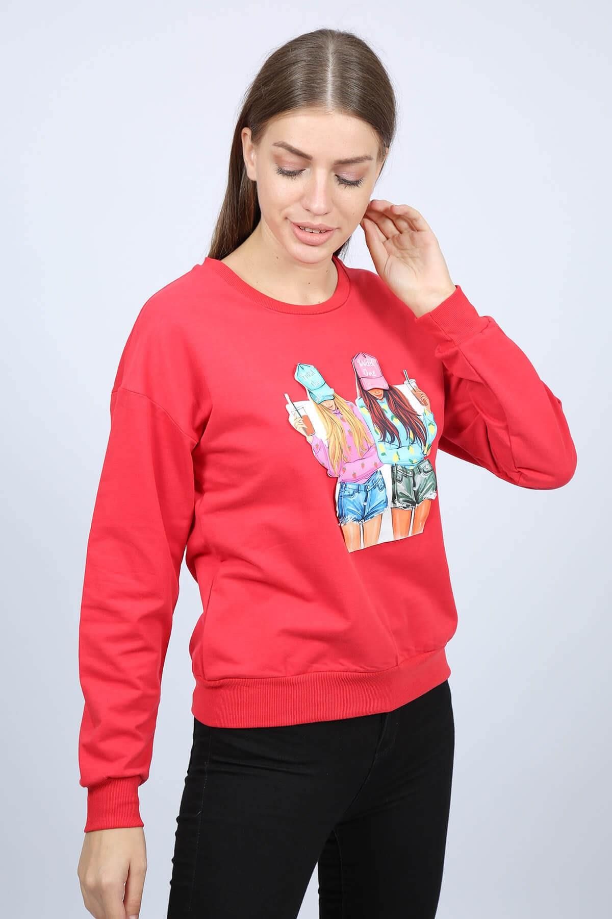 3 Boyutlu Şapkalı Girls Sweat Gri