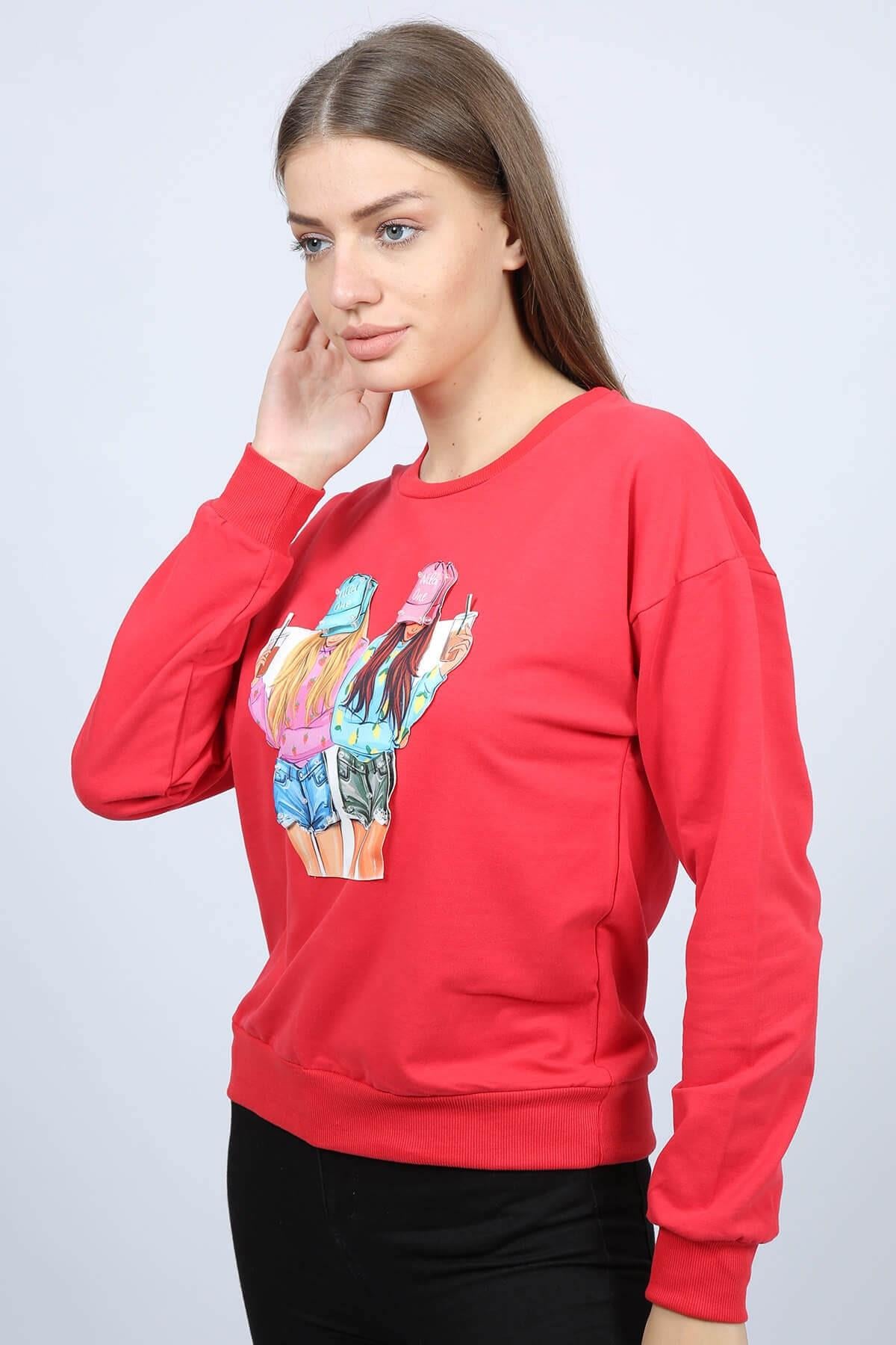 3 Boyutlu Şapkalı Girls Sweat Gri