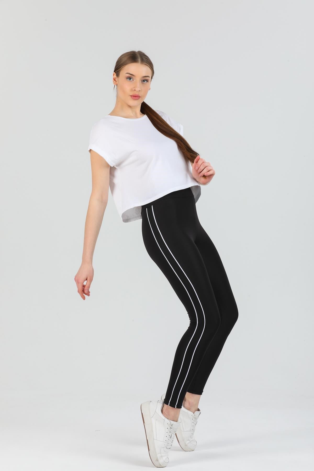 Active Çift Çizgili Full Lycra Spor Tayt