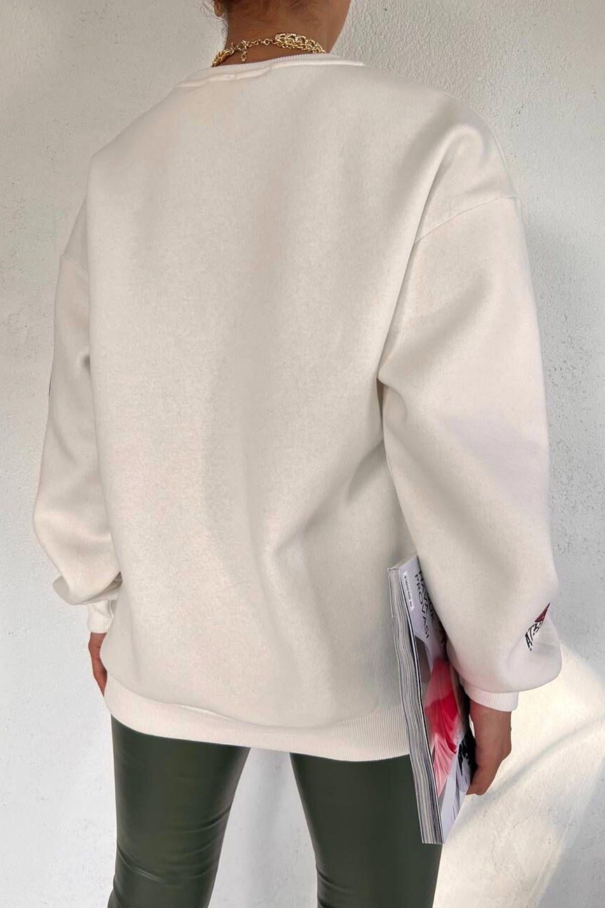 Atlanta Baskılı Basic Sweat Beyaz