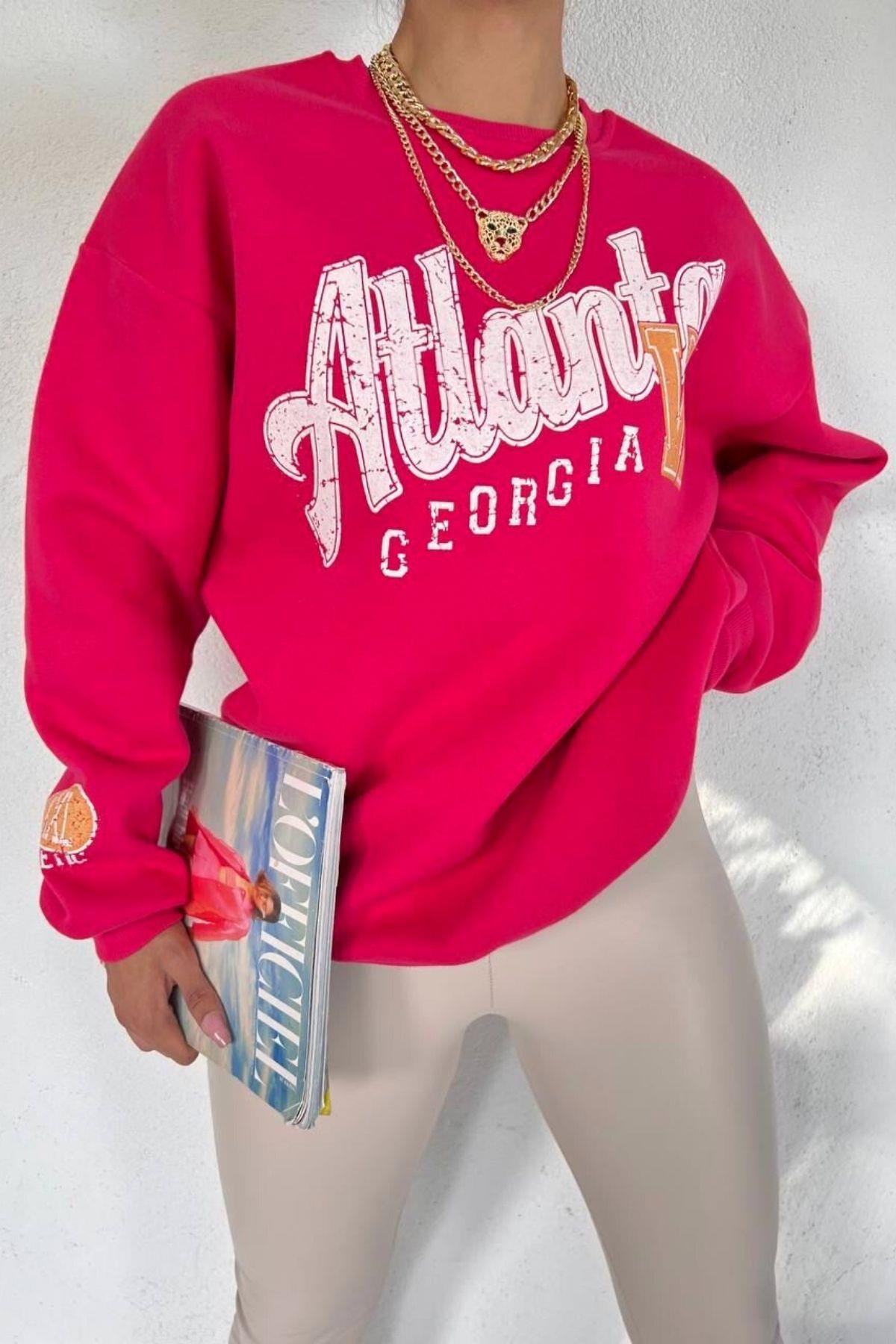 Atlanta Baskılı Basic Sweat Fuşya