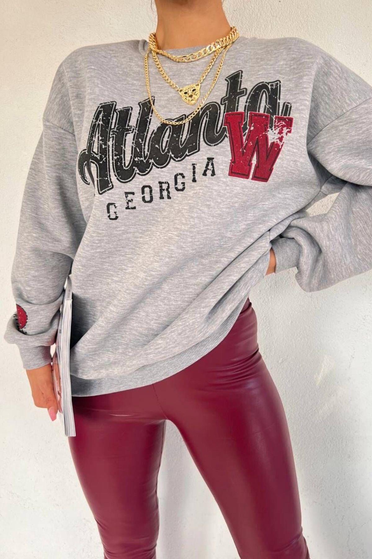 Atlanta Baskılı Basic Sweat Gri