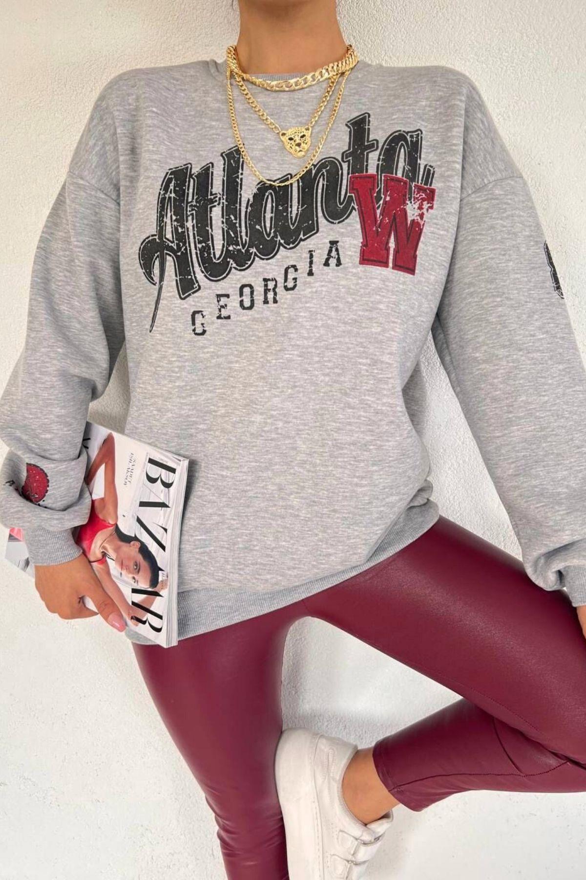 Atlanta Baskılı Basic Sweat Gri