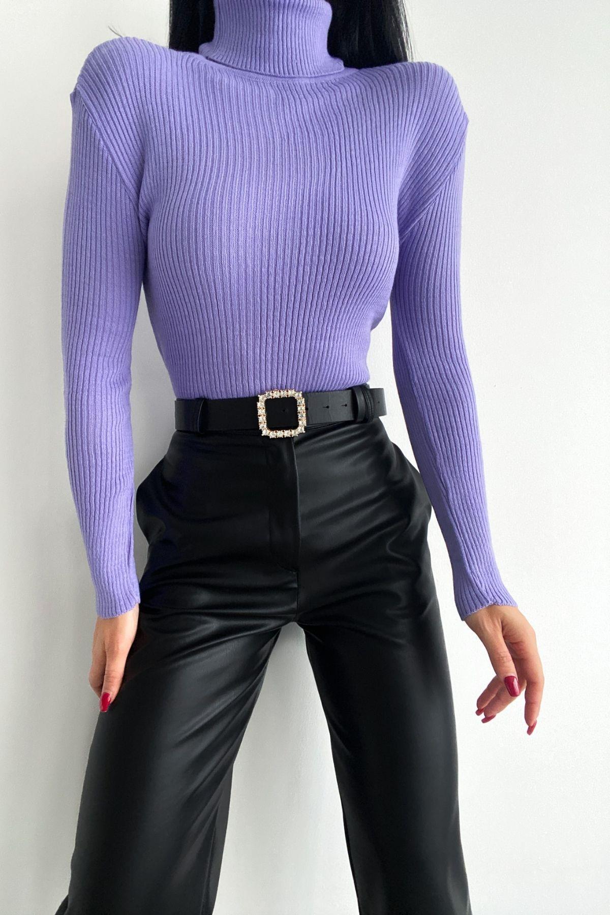 Balıkçı Yaka Basic Triko Lila