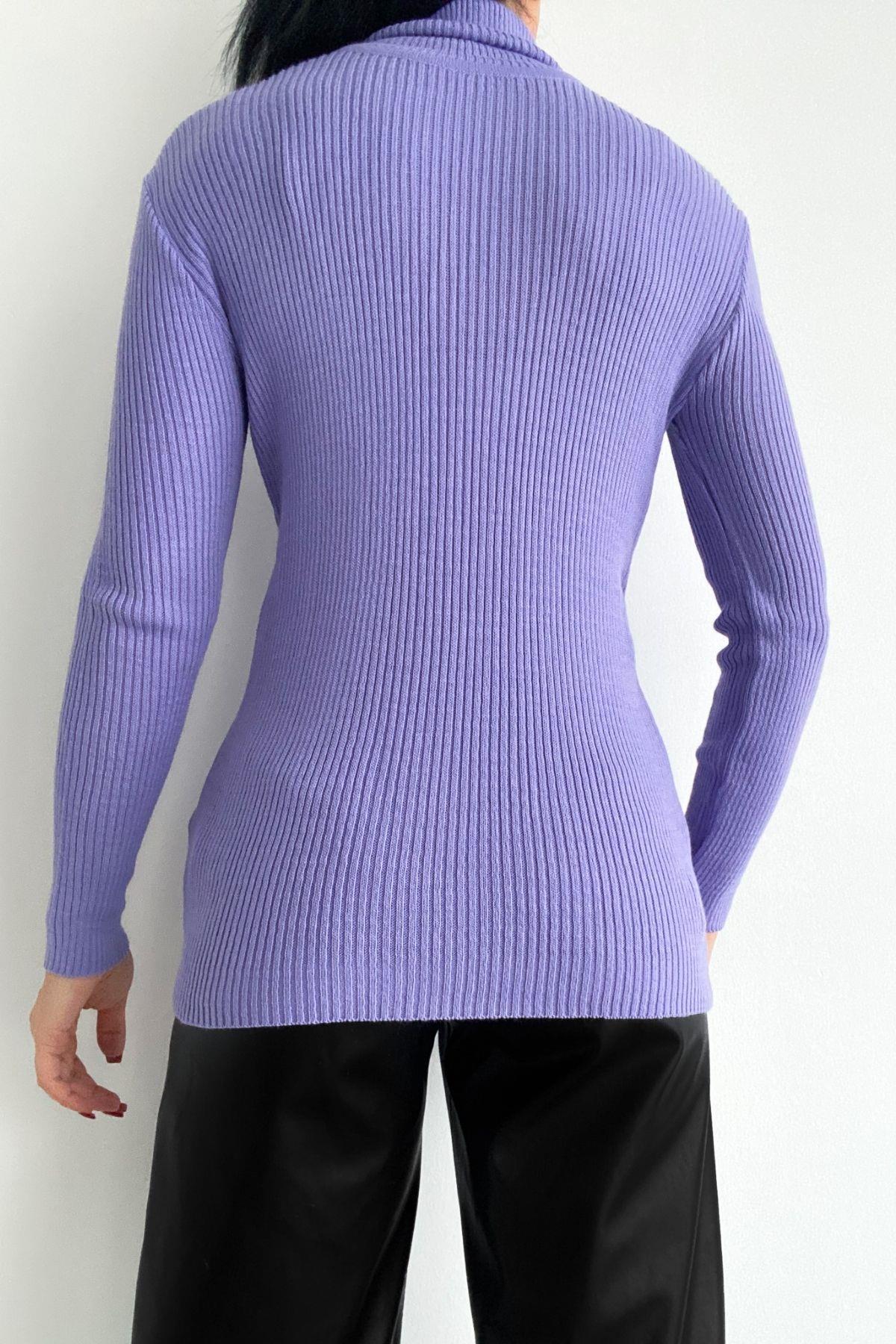 Balıkçı Yaka Basic Triko Lila