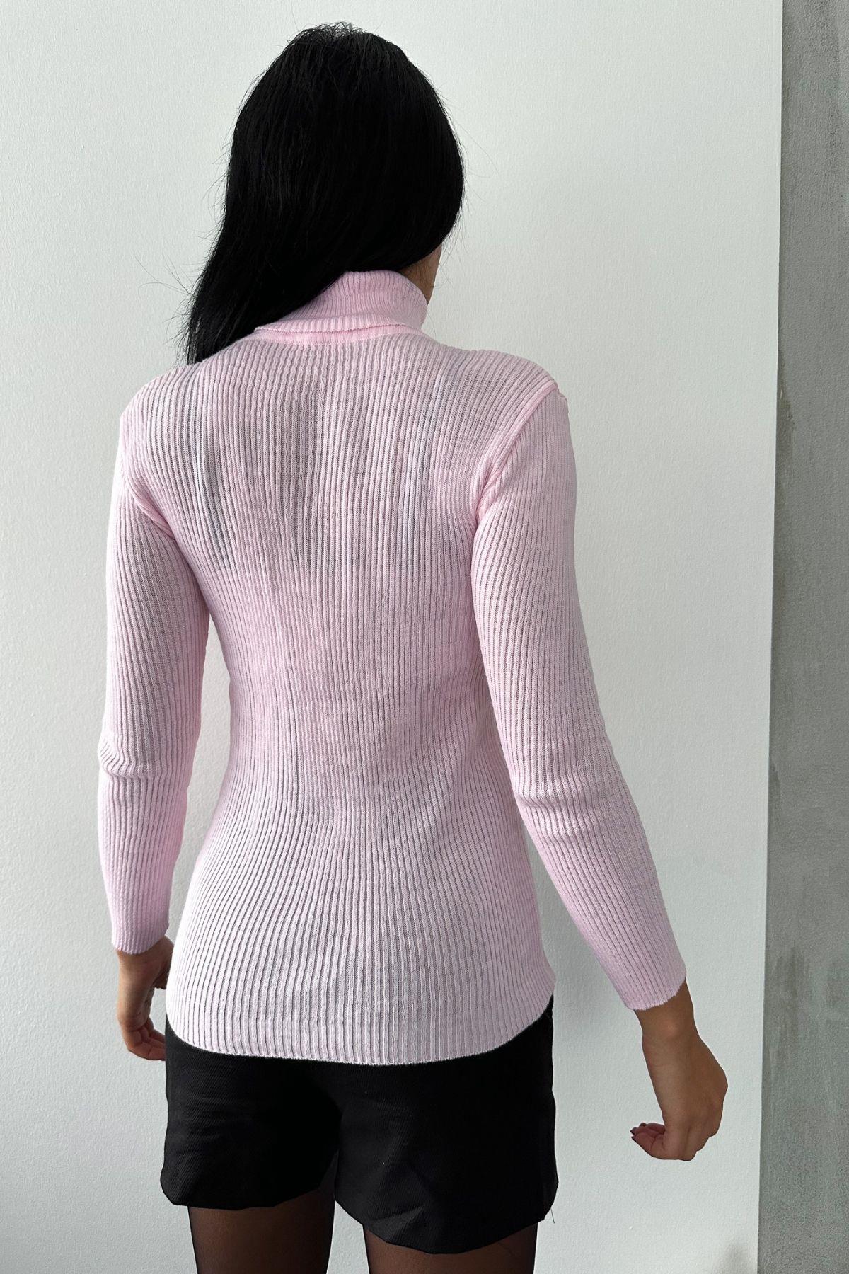 Balıkçı Yaka Basic Triko Pembe
