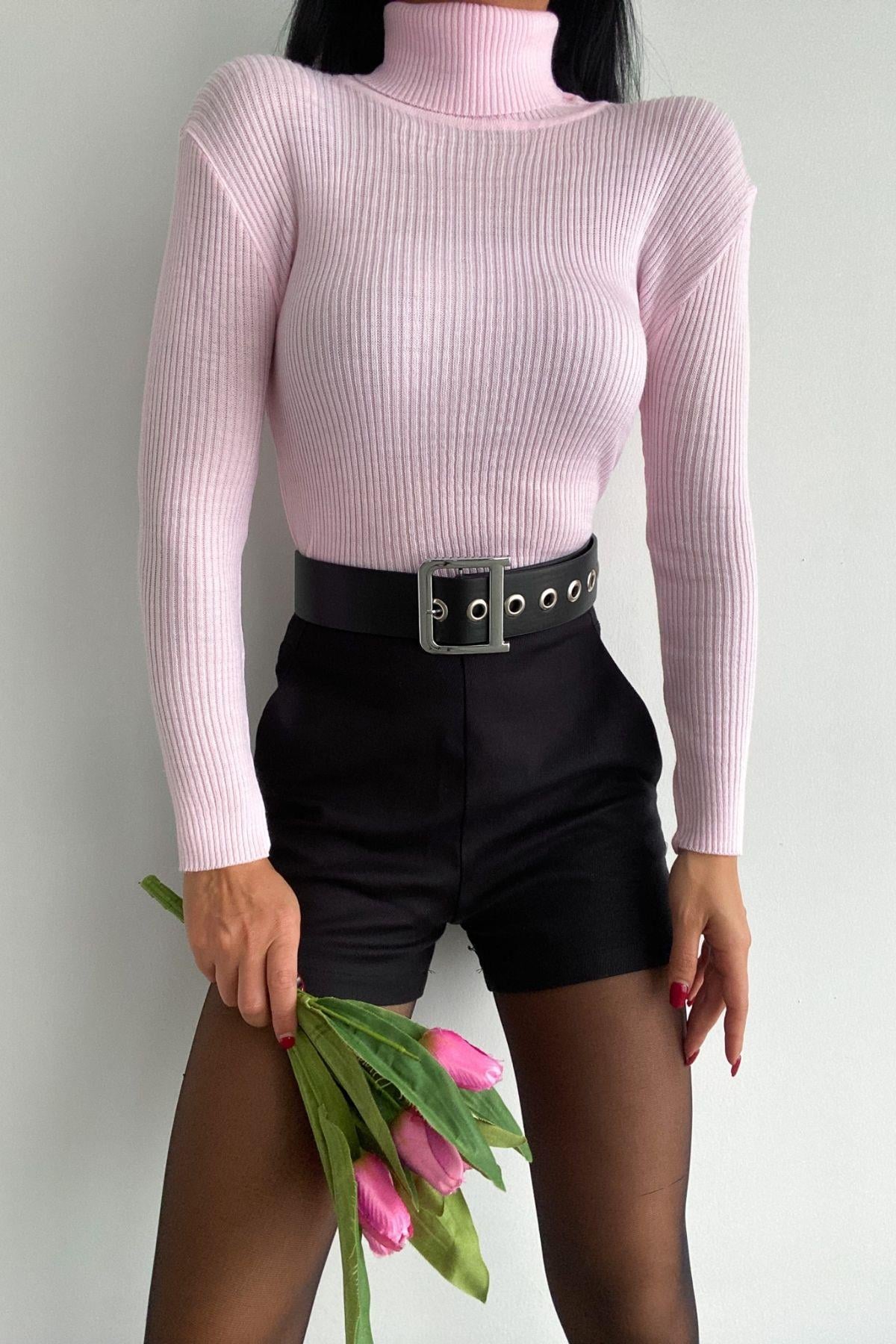 Balıkçı Yaka Basic Triko Pembe