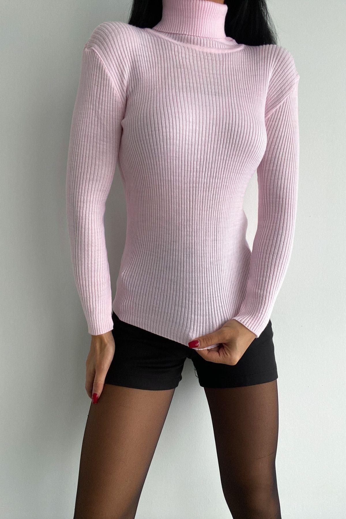 Balıkçı Yaka Basic Triko Pembe