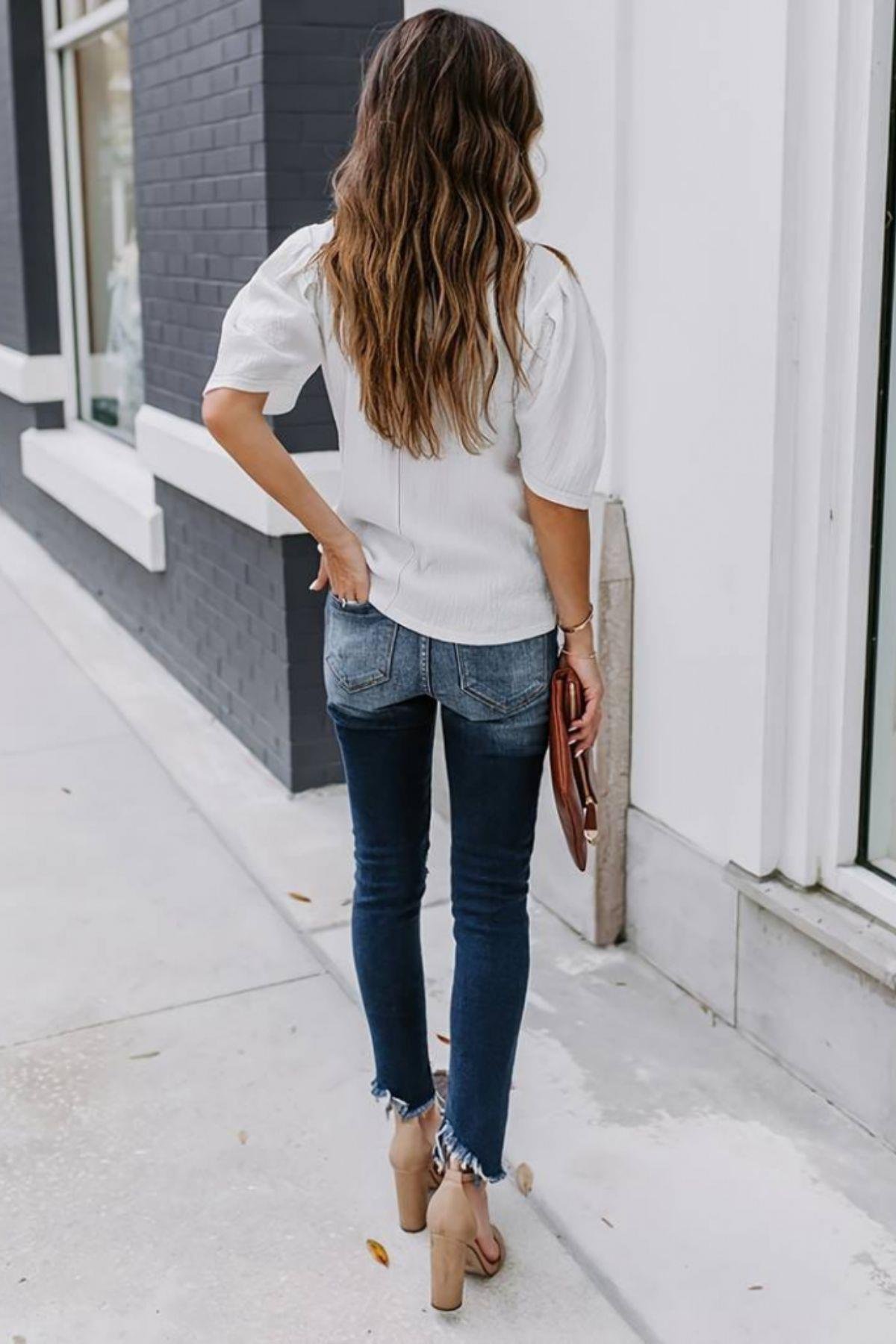 Balon Kol Pileli Bürümcük Bluz Beyaz