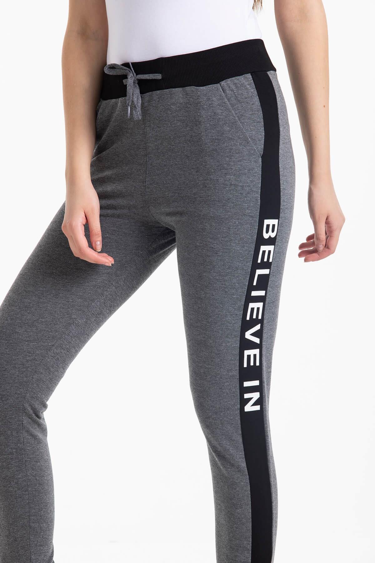 Baskılı Jogger Eşofman Altı Gri