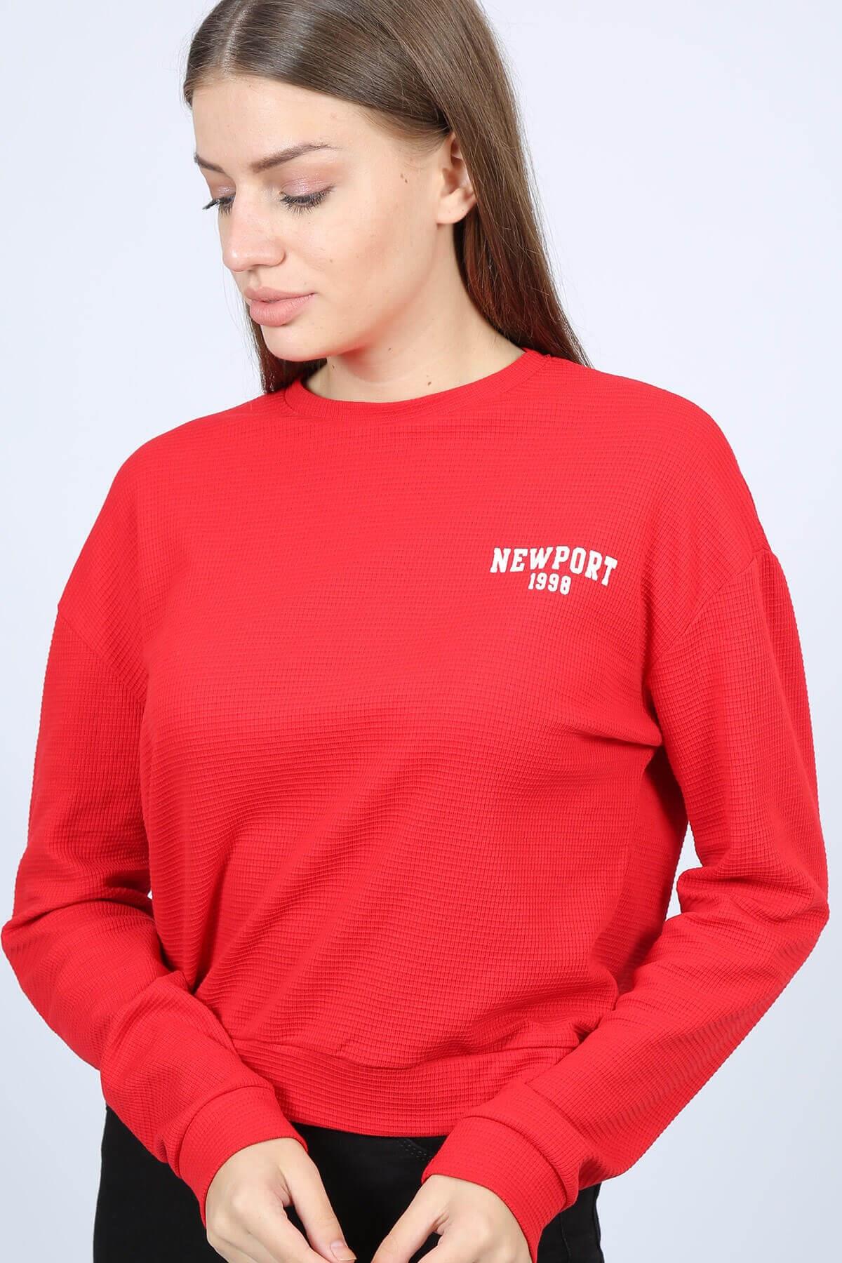 Baskılı Kadın Sweat Kırmızı