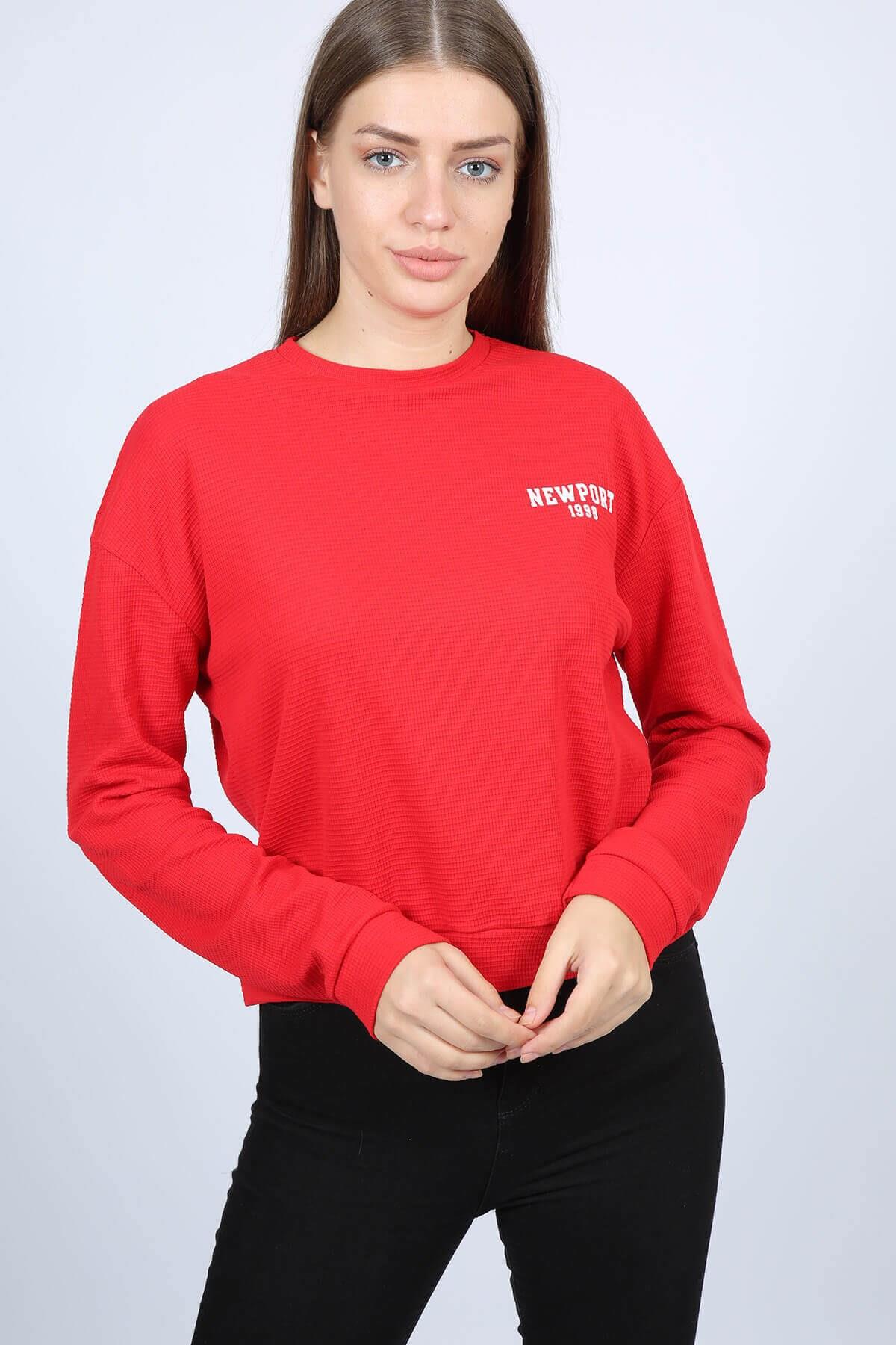 Baskılı Kadın Sweat Kırmızı
