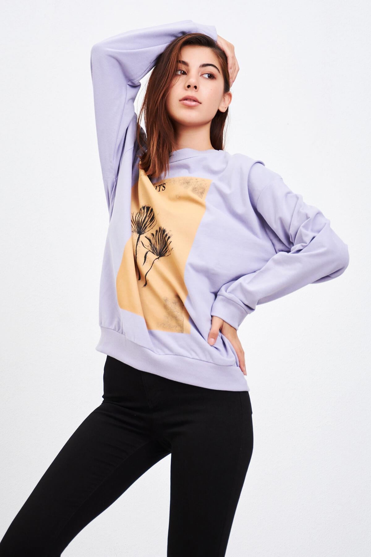 Baskılı Sweat Lila
